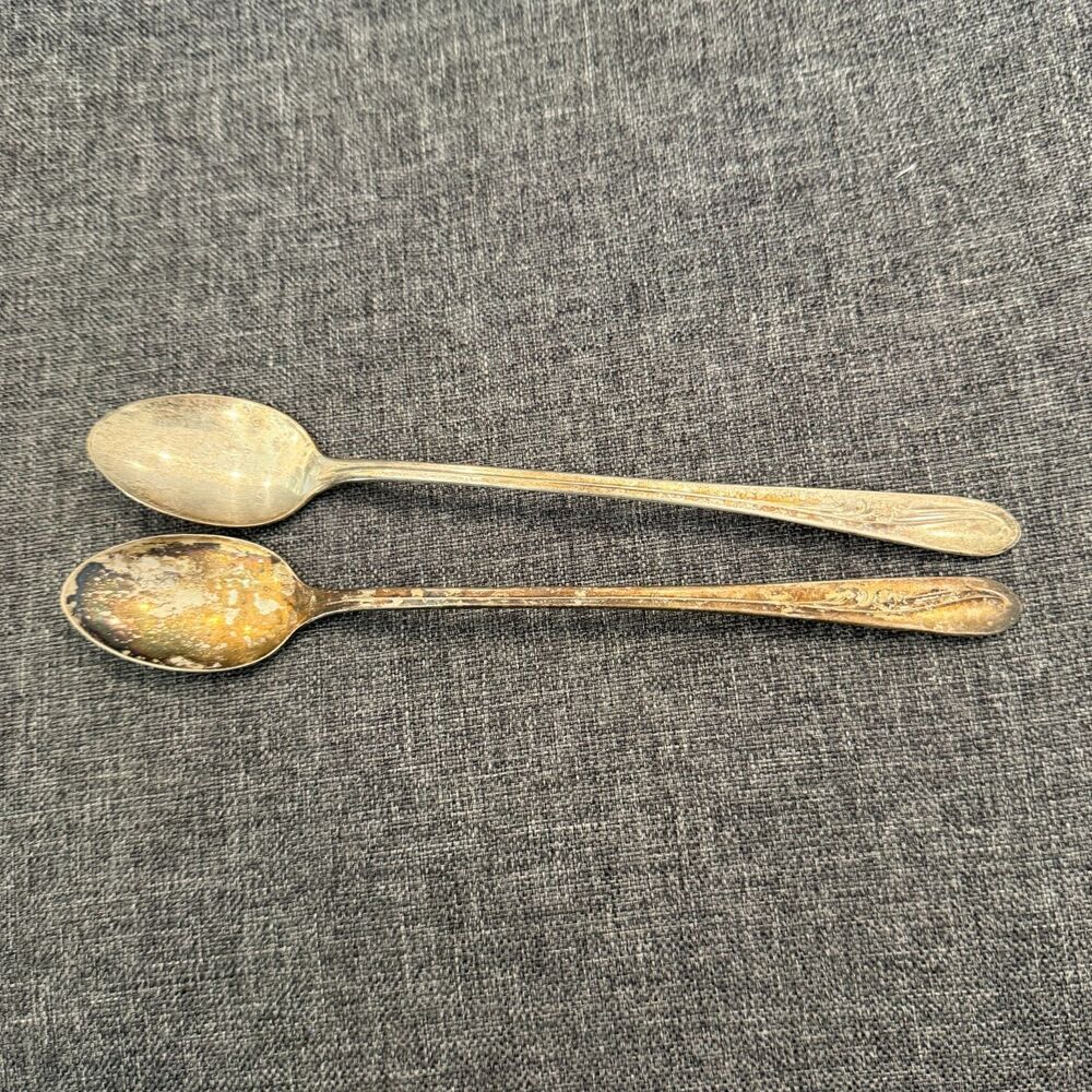 Vtg 2x H&T Mfg Co. Silver Plate 1940 Condiment Serving Spoon Ladle Meadow Flower